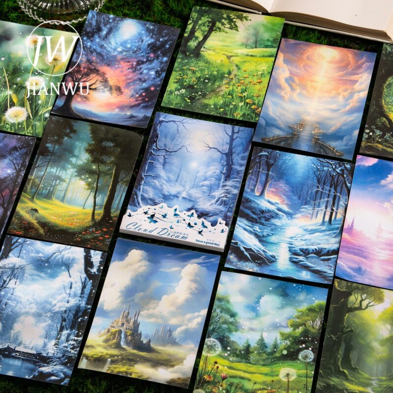 JIANWU 15 Sheets Cloud Dream Series Landscape Special Oil Material Washi Sticker Creative DIY Journal Collage